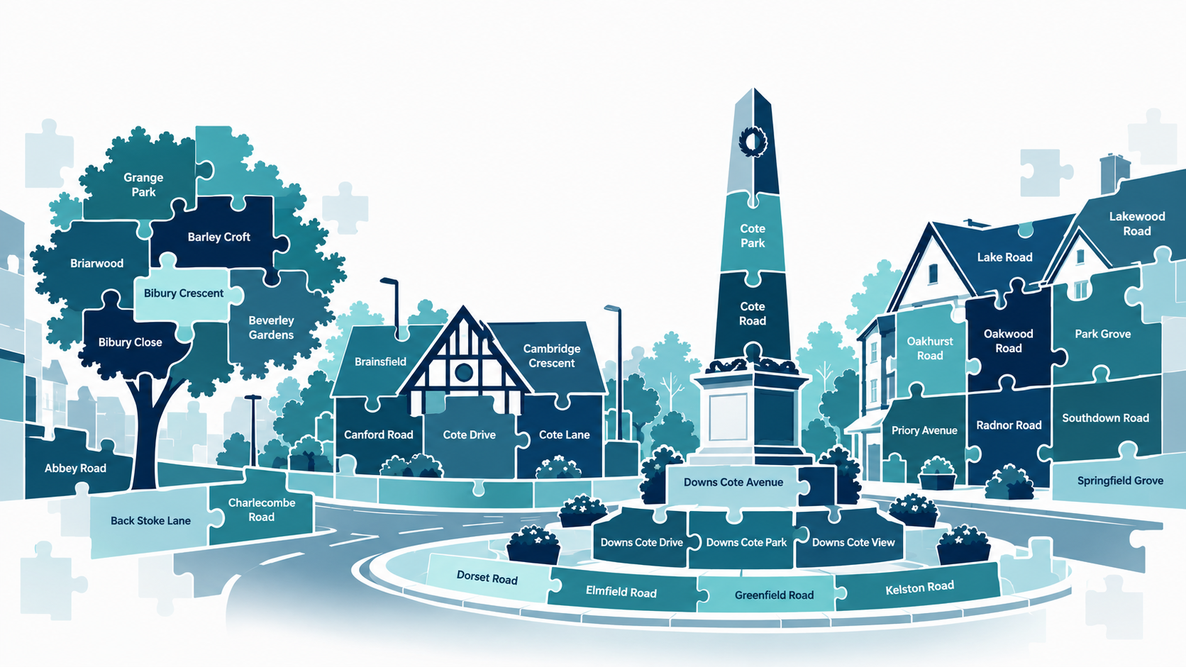 Jigsaw illustration of Westbury-on-Trym street names